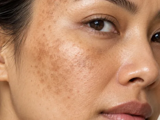 Close-up of cheeks with pigmentation and uneven skin tone