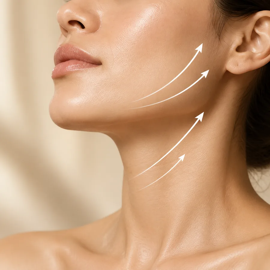 Close-up of a lifted jawline and neck